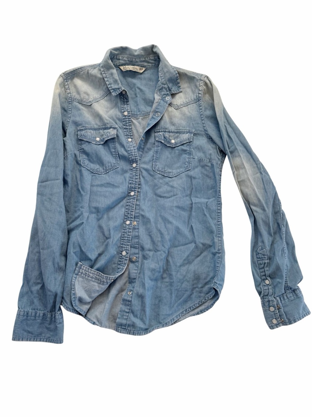 Bluenotes Light Wash Western Denim Pearl Snap Button Up Shirt Size Small